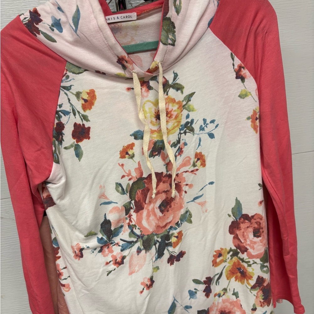 Chris & Carol Floral Hoodie - Pink and Cream
